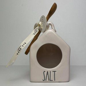 Rae Dunn Ceramic Salt Pig with Wooden Spoon